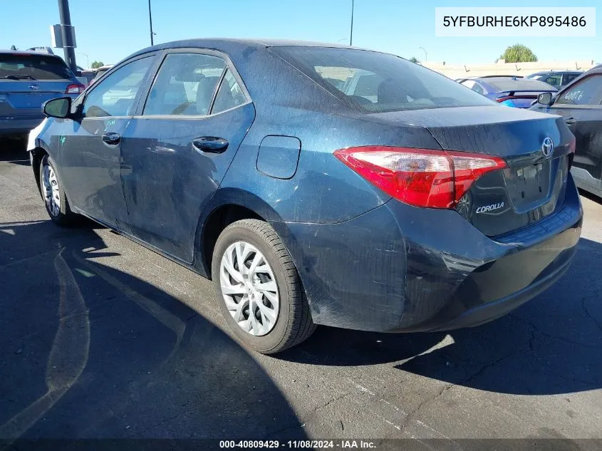 2019 Toyota Corolla Le VIN: 5YFBURHE6KP895486 Lot: 40809429