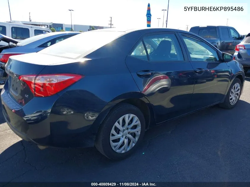 2019 Toyota Corolla Le VIN: 5YFBURHE6KP895486 Lot: 40809429