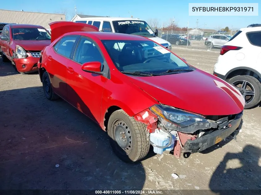 2019 Toyota Corolla Le VIN: 5YFBURHE8KP931971 Lot: 40811005