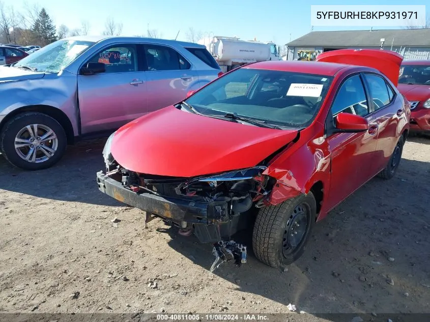 2019 Toyota Corolla Le VIN: 5YFBURHE8KP931971 Lot: 40811005