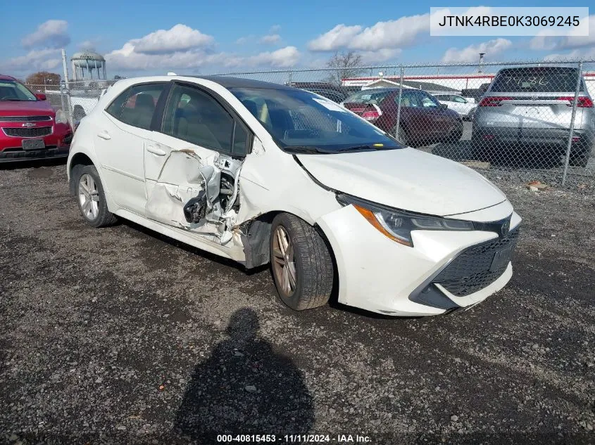 2019 Toyota Corolla Se VIN: JTNK4RBE0K3069245 Lot: 40815453