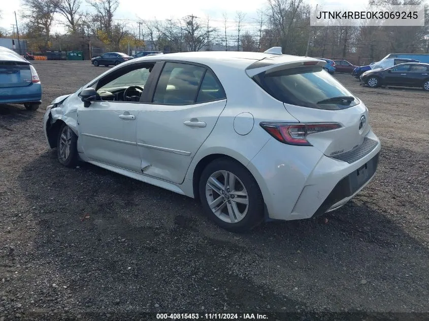 2019 Toyota Corolla Se VIN: JTNK4RBE0K3069245 Lot: 40815453