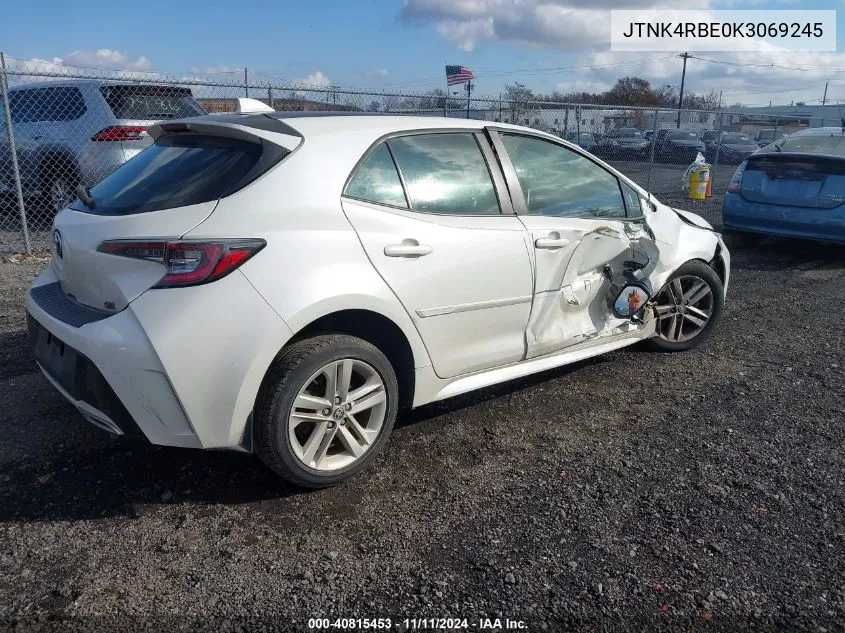 2019 Toyota Corolla Se VIN: JTNK4RBE0K3069245 Lot: 40815453