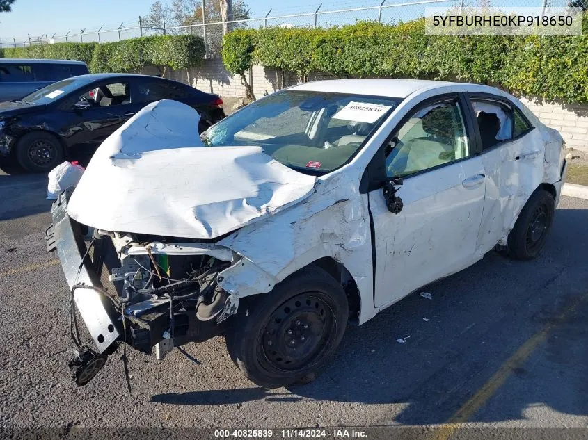 2019 Toyota Corolla Le VIN: 5YFBURHE0KP918650 Lot: 40825839