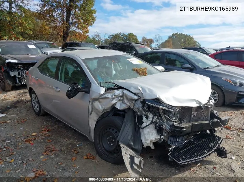 2019 Toyota Corolla Le VIN: 2T1BURHE9KC165989 Lot: 40830489