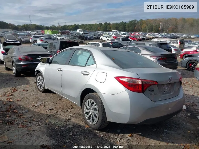 2019 Toyota Corolla Le VIN: 2T1BURHE9KC165989 Lot: 40830489