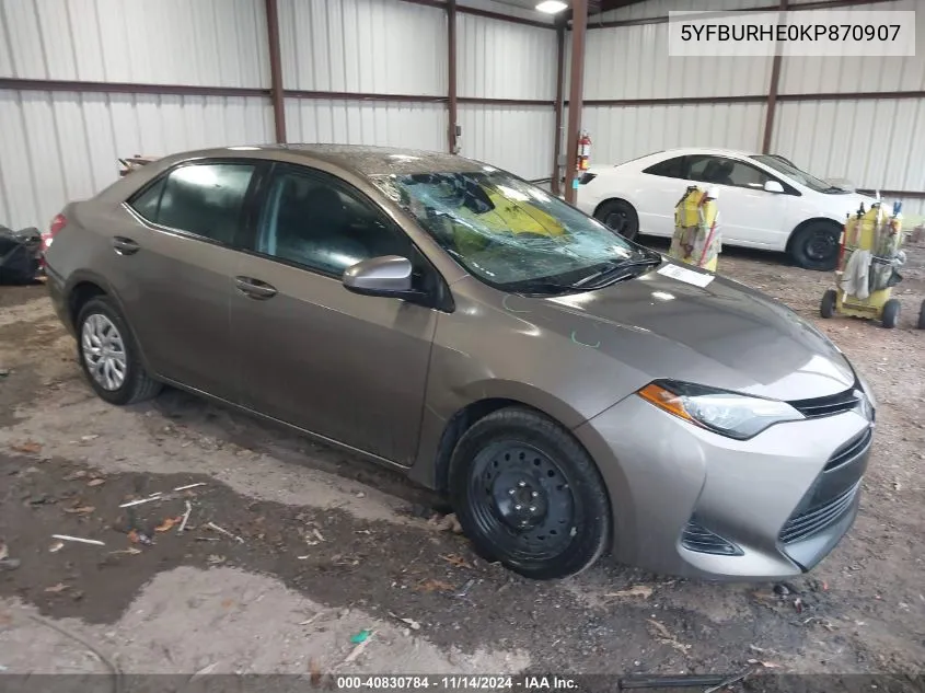 2019 Toyota Corolla Le VIN: 5YFBURHE0KP870907 Lot: 40830784