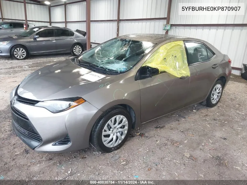 2019 Toyota Corolla Le VIN: 5YFBURHE0KP870907 Lot: 40830784