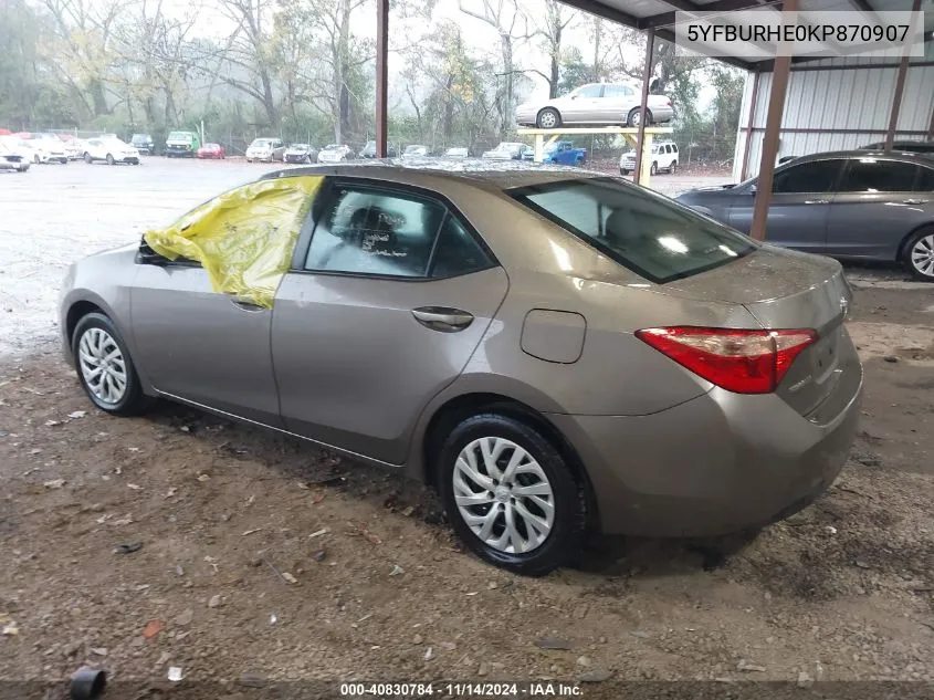 2019 Toyota Corolla Le VIN: 5YFBURHE0KP870907 Lot: 40830784