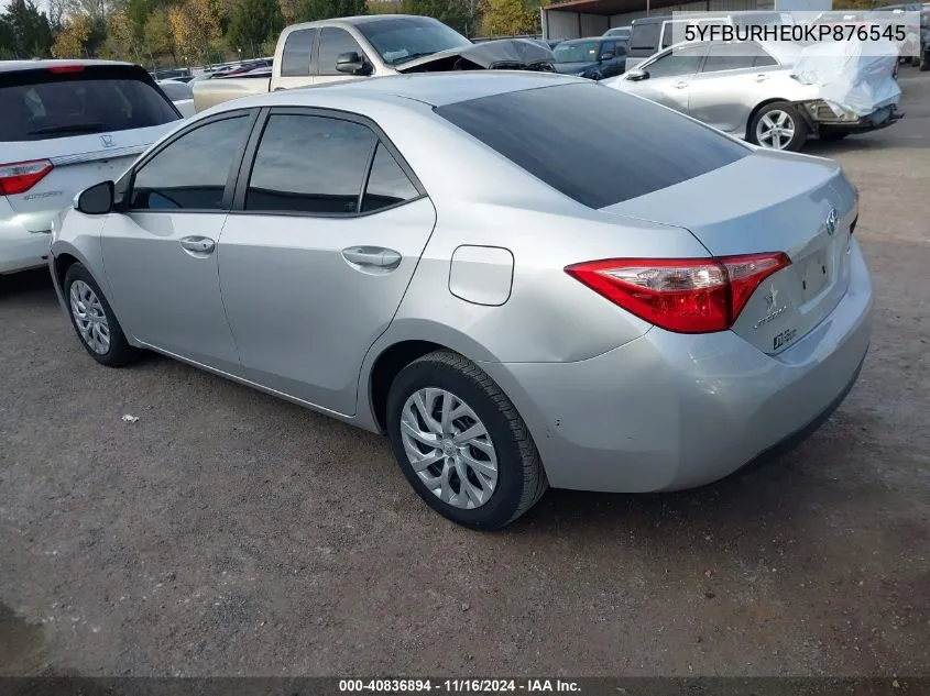 2019 Toyota Corolla Le VIN: 5YFBURHE0KP876545 Lot: 40836894