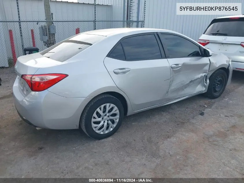 2019 Toyota Corolla Le VIN: 5YFBURHE0KP876545 Lot: 40836894