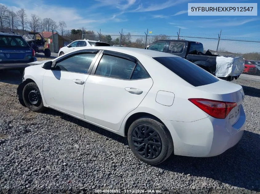 2019 Toyota Corolla Le VIN: 5YFBURHEXKP912547 Lot: 40838692