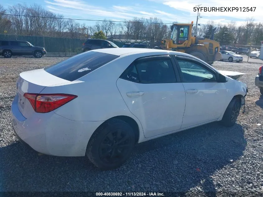 2019 Toyota Corolla Le VIN: 5YFBURHEXKP912547 Lot: 40838692