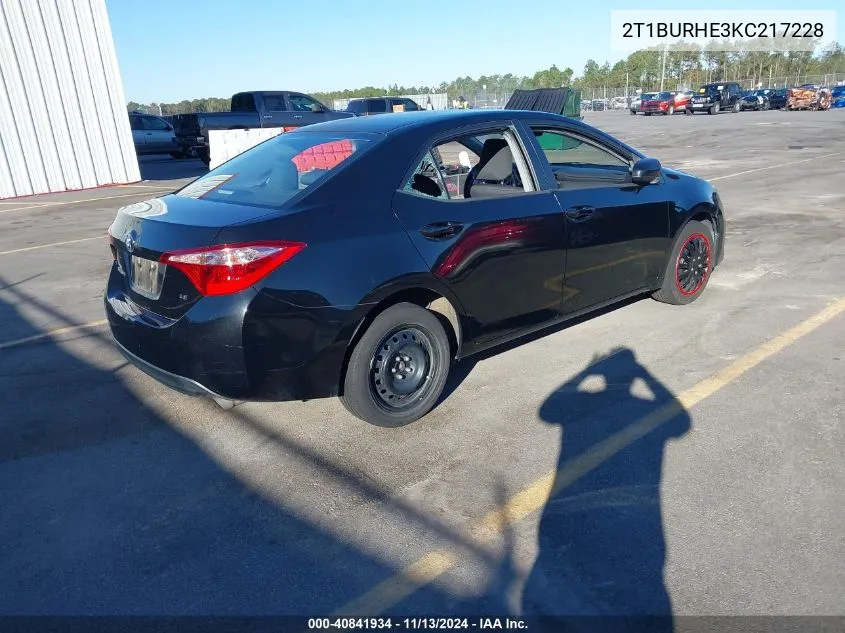 2019 Toyota Corolla Le VIN: 2T1BURHE3KC217228 Lot: 40841934