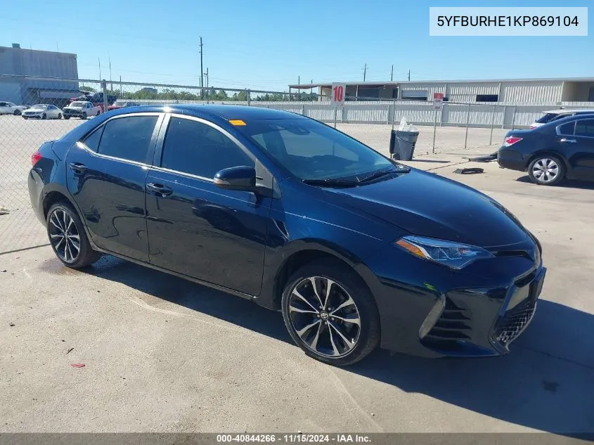 2019 Toyota Corolla Se VIN: 5YFBURHE1KP869104 Lot: 40844266