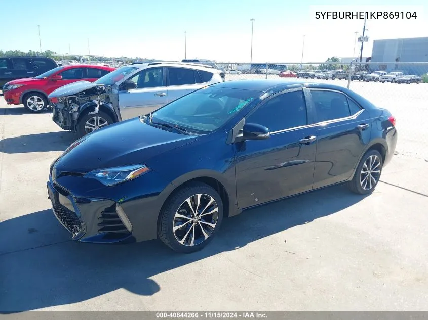 2019 Toyota Corolla Se VIN: 5YFBURHE1KP869104 Lot: 40844266