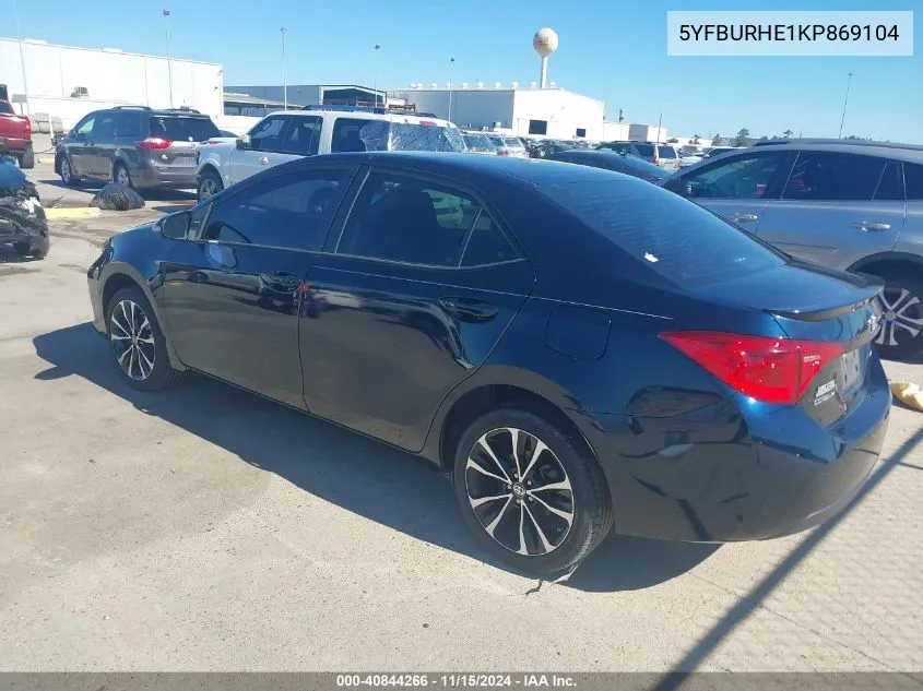 2019 Toyota Corolla Se VIN: 5YFBURHE1KP869104 Lot: 40844266