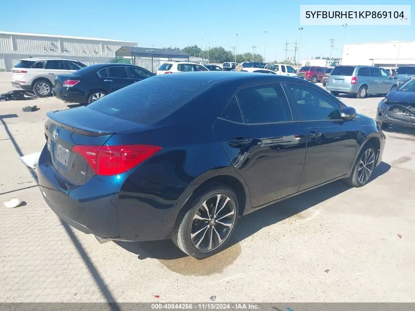 2019 Toyota Corolla Se VIN: 5YFBURHE1KP869104 Lot: 40844266