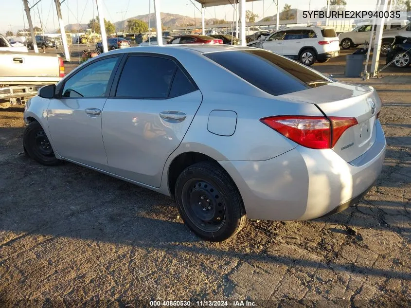 2019 Toyota Corolla Le VIN: 5YFBURHE2KP940035 Lot: 40850530