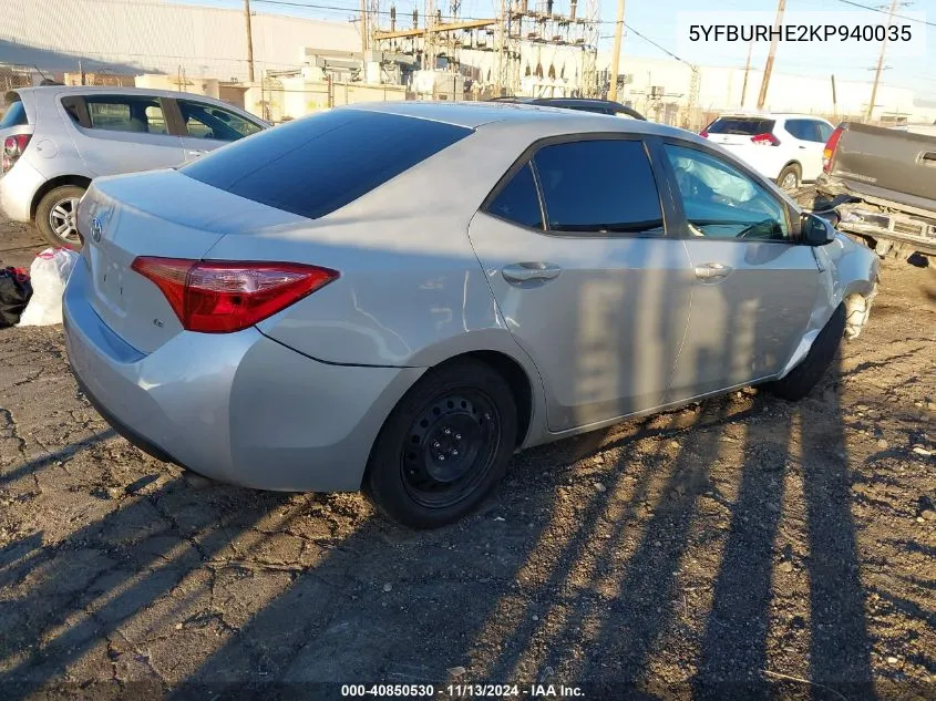 2019 Toyota Corolla Le VIN: 5YFBURHE2KP940035 Lot: 40850530