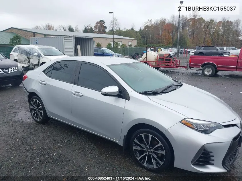 2019 Toyota Corolla Se VIN: 2T1BURHE3KC155037 Lot: 40852403