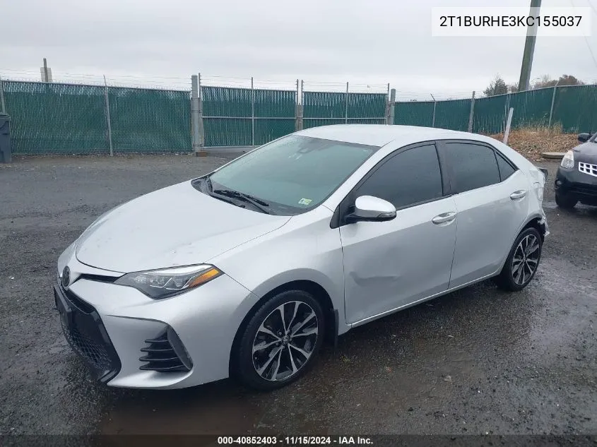 2019 Toyota Corolla Se VIN: 2T1BURHE3KC155037 Lot: 40852403