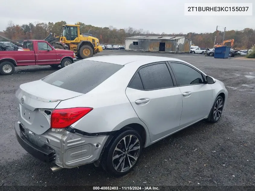 2019 Toyota Corolla Se VIN: 2T1BURHE3KC155037 Lot: 40852403