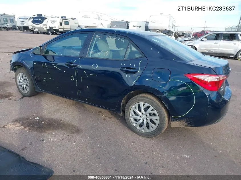 2019 Toyota Corolla Le VIN: 2T1BURHE1KC233637 Lot: 40856631