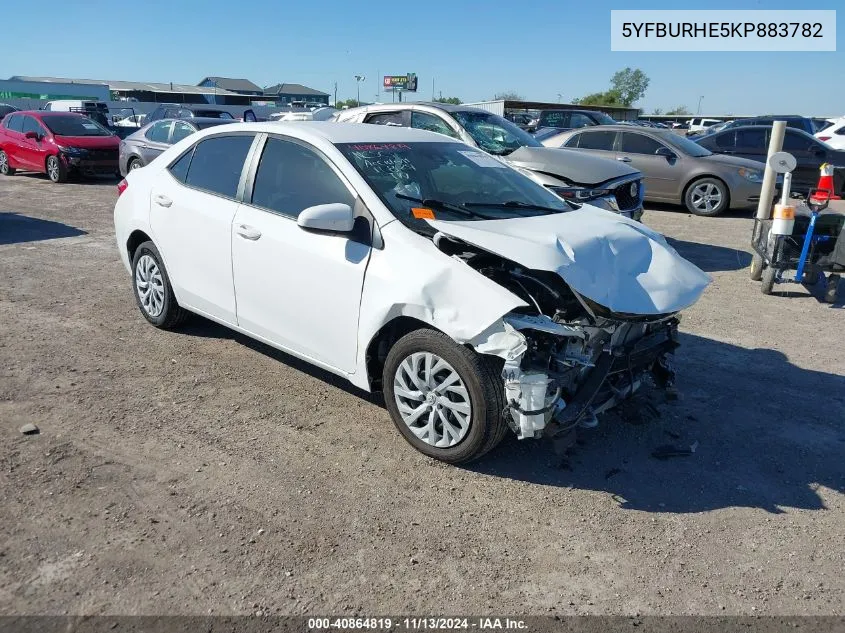 2019 Toyota Corolla Le VIN: 5YFBURHE5KP883782 Lot: 40864819