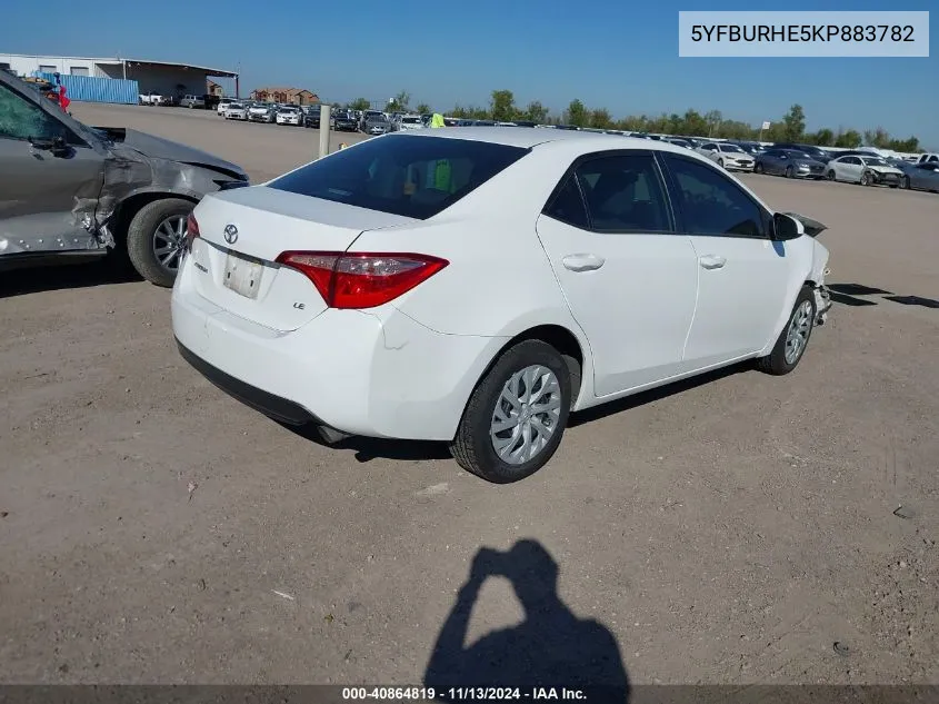 2019 Toyota Corolla Le VIN: 5YFBURHE5KP883782 Lot: 40864819