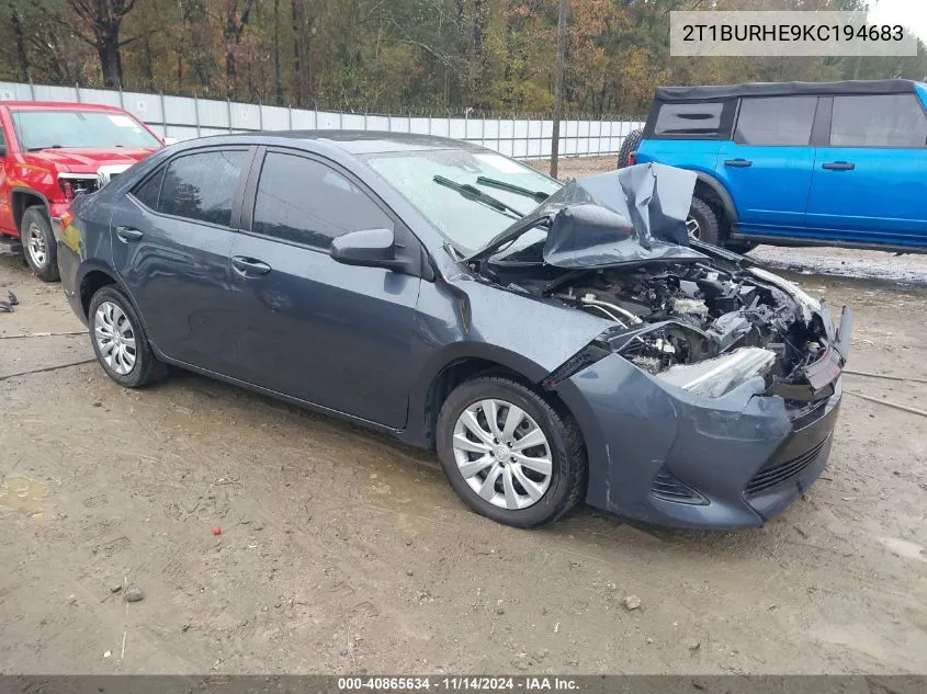 2019 Toyota Corolla Le VIN: 2T1BURHE9KC194683 Lot: 40865634