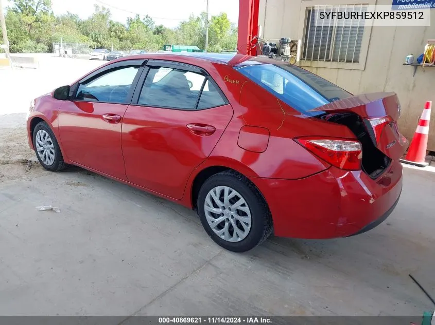 2019 Toyota Corolla Le VIN: 5YFBURHEXKP859512 Lot: 40869621