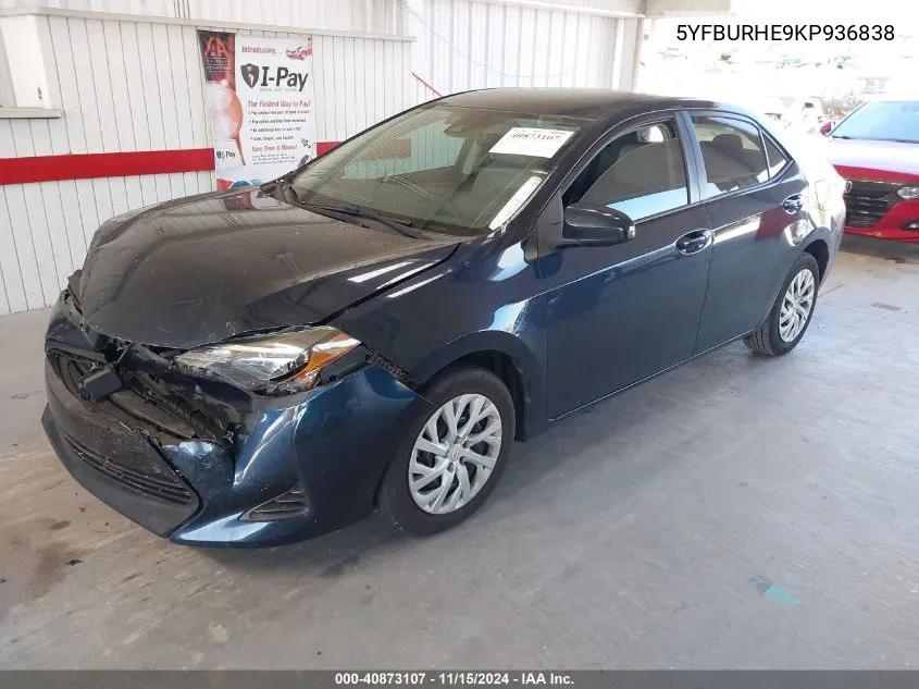 2019 Toyota Corolla Le VIN: 5YFBURHE9KP936838 Lot: 40873107