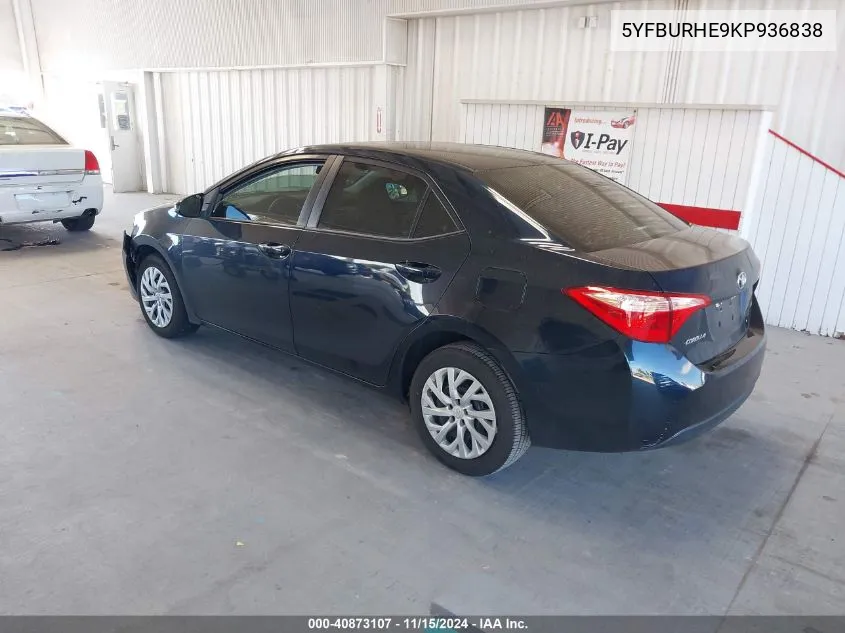 2019 Toyota Corolla Le VIN: 5YFBURHE9KP936838 Lot: 40873107