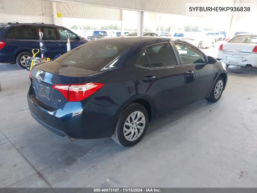 2019 Toyota Corolla Le VIN: 5YFBURHE9KP936838 Lot: 40873107