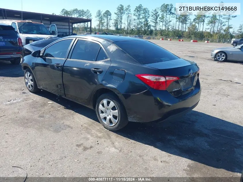 2019 Toyota Corolla Le VIN: 2T1BURHE8KC149668 Lot: 40877117