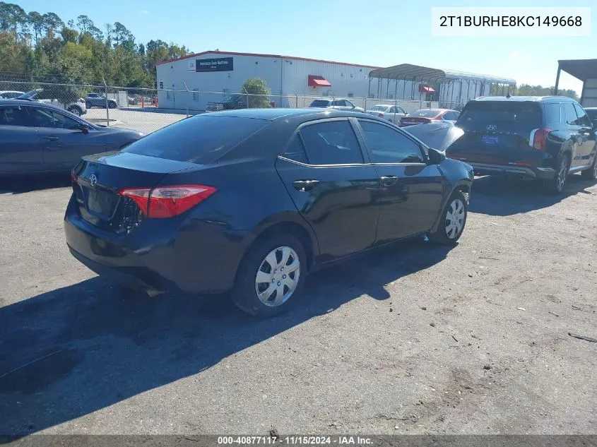 2019 Toyota Corolla Le VIN: 2T1BURHE8KC149668 Lot: 40877117