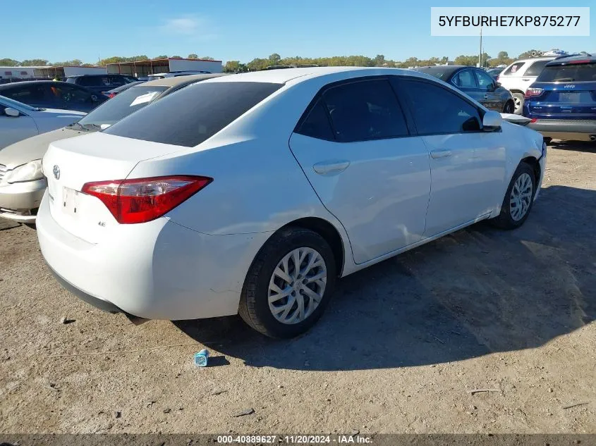 2019 Toyota Corolla Le VIN: 5YFBURHE7KP875277 Lot: 40889627