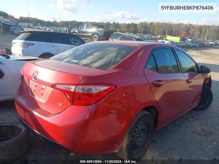 2019 Toyota Corolla Le VIN: 5YFBURHE8KP876406 Lot: 40913054