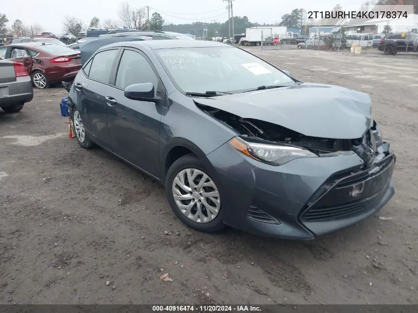 2019 Toyota Corolla Le VIN: 2T1BURHE4KC178374 Lot: 40916474