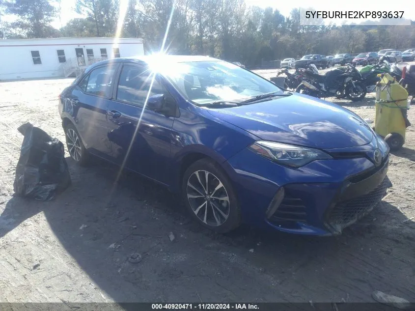 2019 Toyota Corolla Xse VIN: 5YFBURHE2KP893637 Lot: 40920471