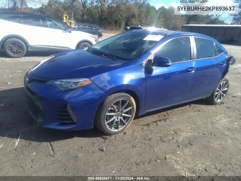 2019 Toyota Corolla Xse VIN: 5YFBURHE2KP893637 Lot: 40920471