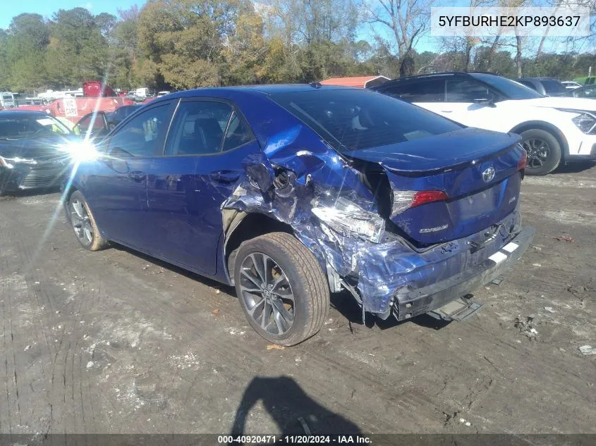 2019 Toyota Corolla Xse VIN: 5YFBURHE2KP893637 Lot: 40920471