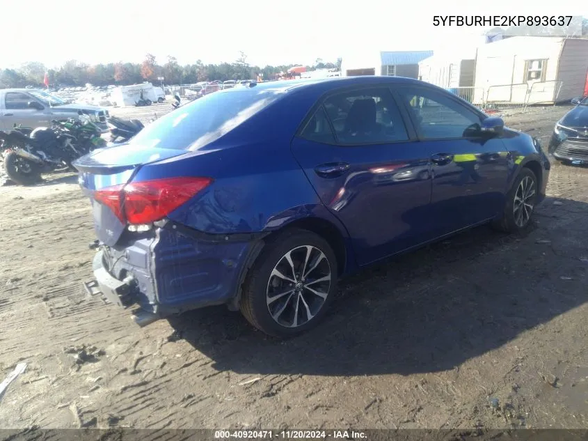 2019 Toyota Corolla Xse VIN: 5YFBURHE2KP893637 Lot: 40920471