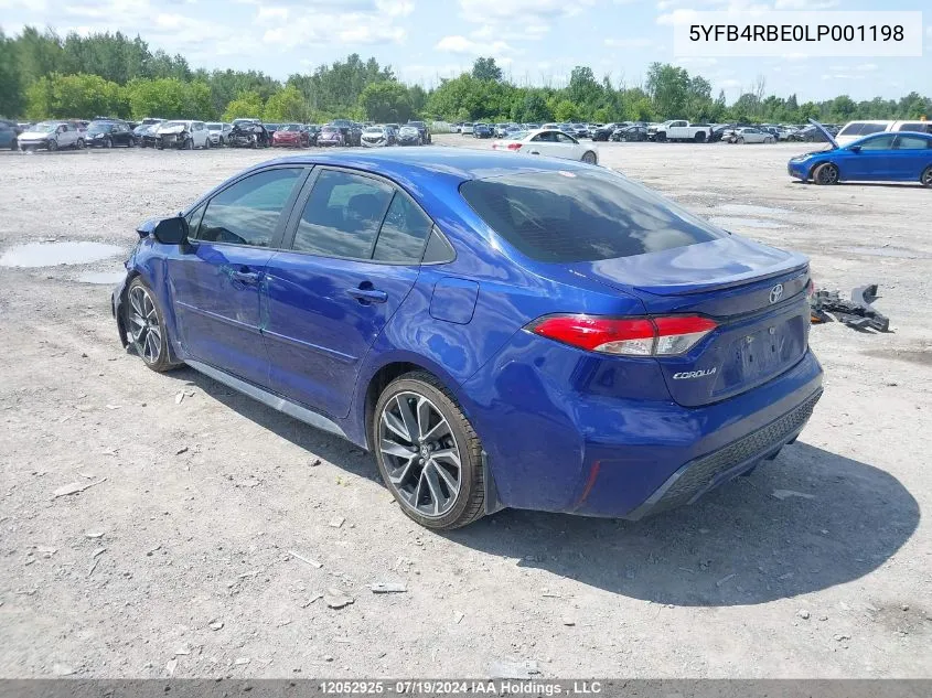 2020 Toyota Corolla Se/Xse VIN: 5YFB4RBE0LP001198 Lot: 12052925