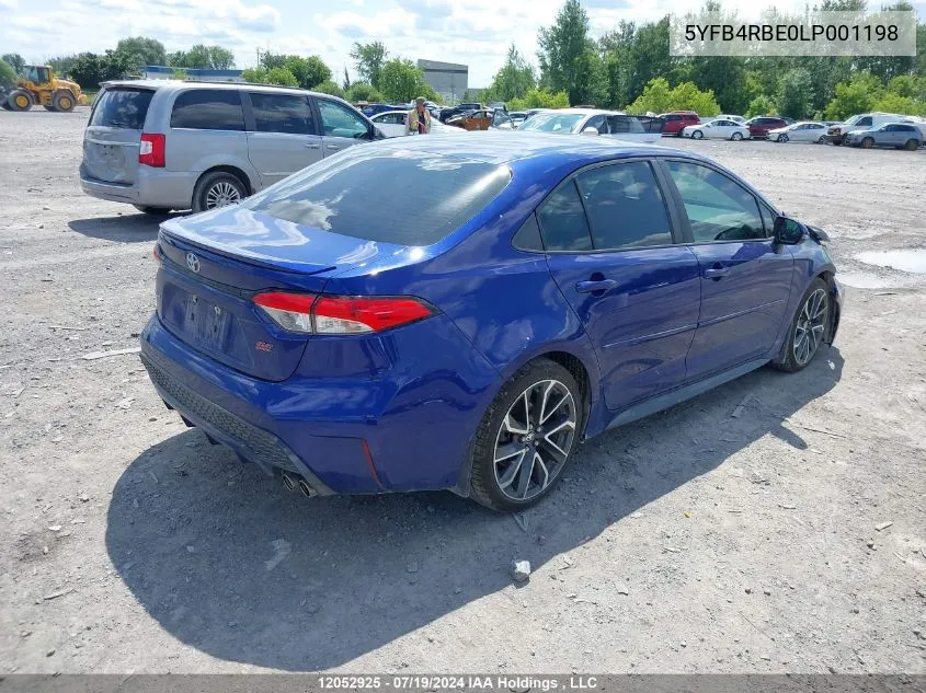 2020 Toyota Corolla Se/Xse VIN: 5YFB4RBE0LP001198 Lot: 12052925