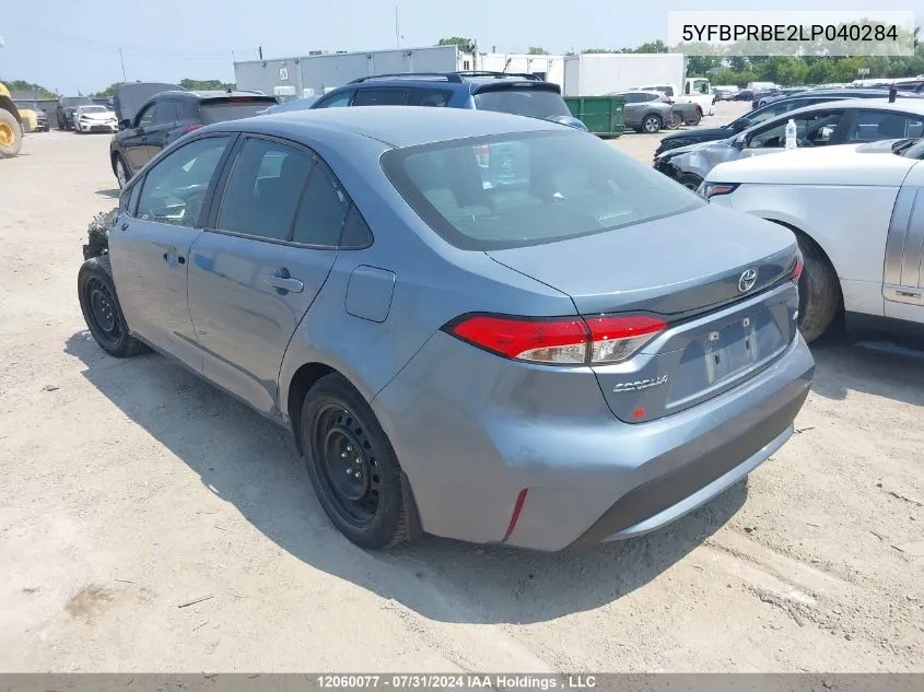 2020 Toyota Corolla Le VIN: 5YFBPRBE2LP040284 Lot: 12060077