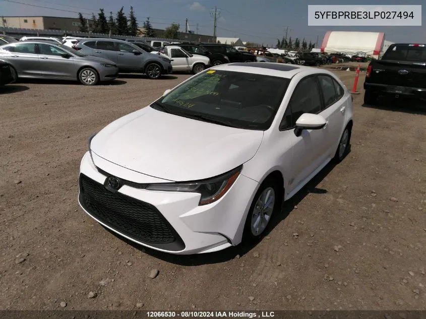 2020 Toyota Corolla Le VIN: 5YFBPRBE3LP027494 Lot: 12066530