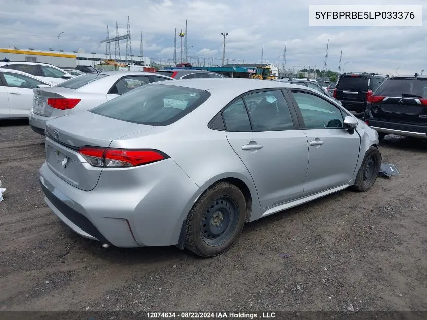 2020 Toyota Corolla Le VIN: 5YFBPRBE5LP033376 Lot: 12074634