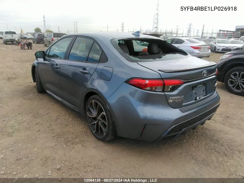 2020 Toyota Corolla Se/Xse VIN: 5YFB4RBE1LP026918 Lot: 12084135